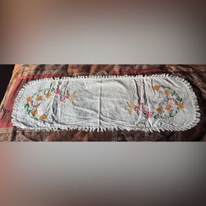 Antique Vintage Dresser or Table Runner Bird Ribbon Flowers!